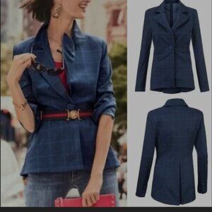 Cabi 5475 Sunset Kiss Navy Blue Windowpane Check Blazer, 8